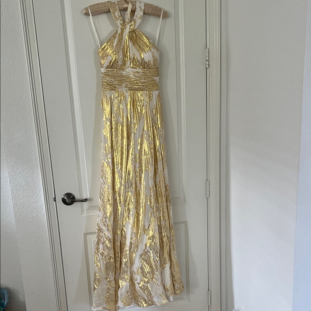 NWOT Aidan Mattox Gold and White Wedding Dress